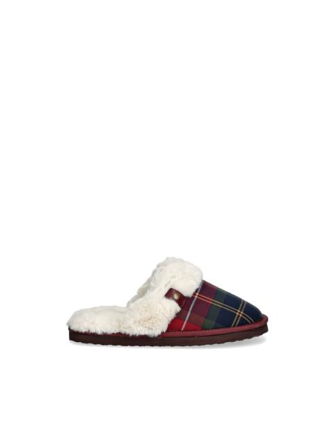 tartan faux-fur slippers