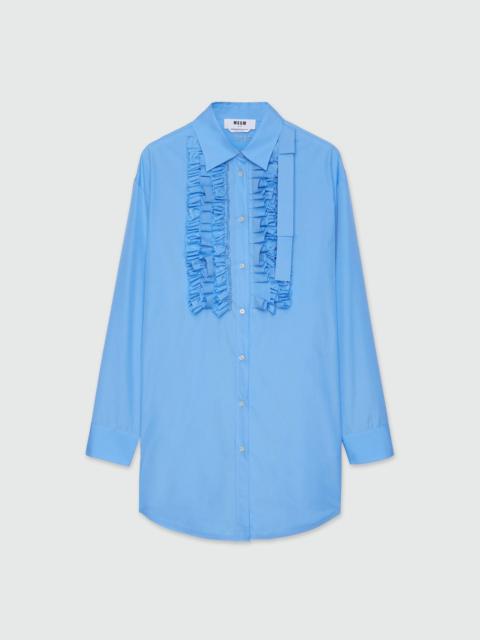 Light blue poplin shirt dress with ruffles