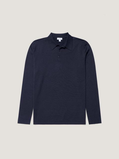 Sea Island Cotton Knit Long Sleeve Polo Shirt
