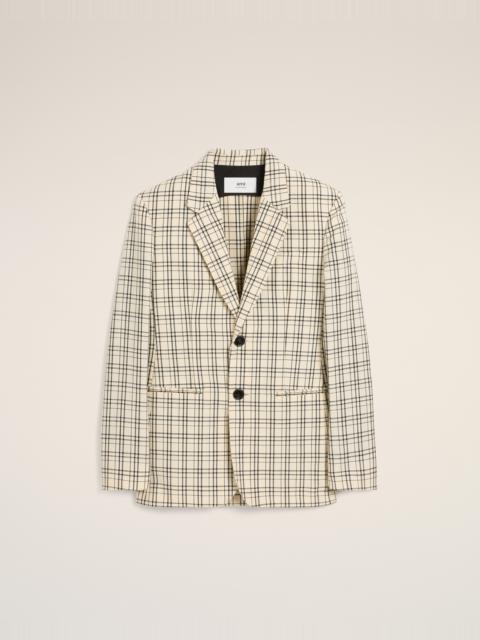 BEIGE CHECKED WOOL SEMI-LINED JACKET