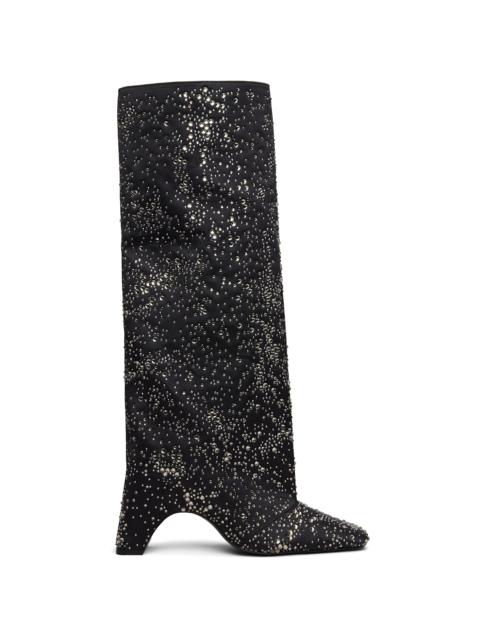 Black Crystal-Embellished Bridge Tall Boots