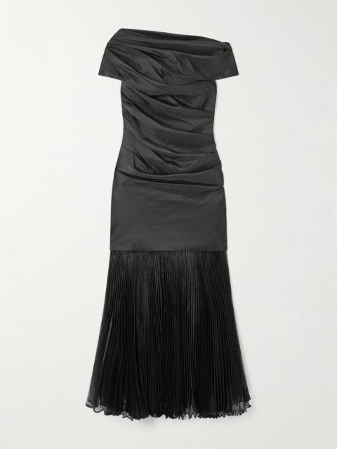 Ammalie Draped Taffeta And Pleated Organza Midi Dress