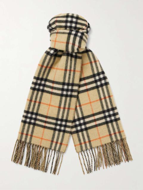 Reversible Fringed Checked Cashmere Scarf