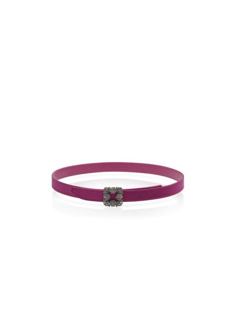 Dark Fuchsia Satin Crystal Buckled Belt