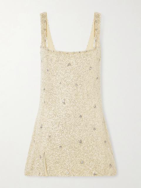 Pamela Crystal-embellished Beaded Tulle Mini Dress