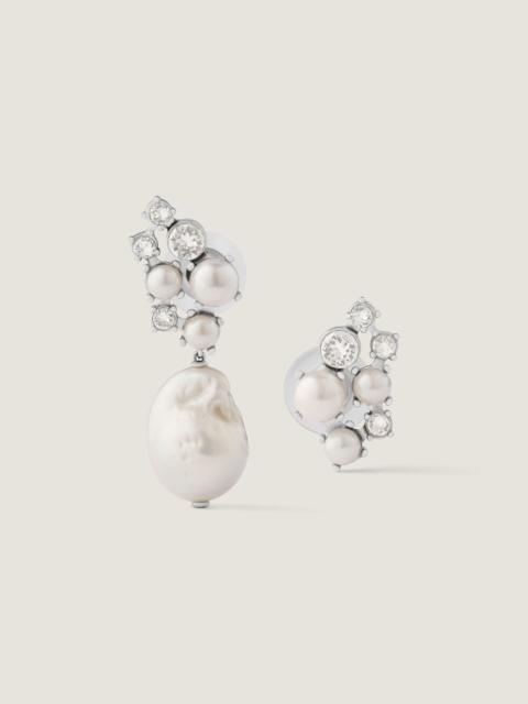 CRYSTAL PEARL ASYMMETRIC EARRINGS IN METAL, CRYSTALS AND PEARLS