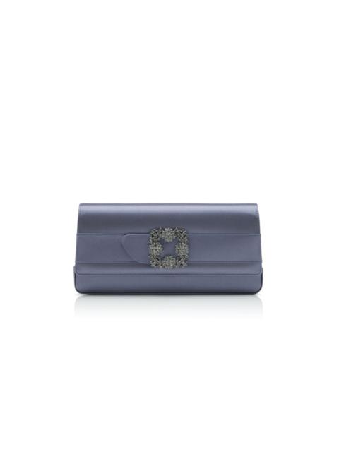 Grey Satin Jewel Buckle Clutch