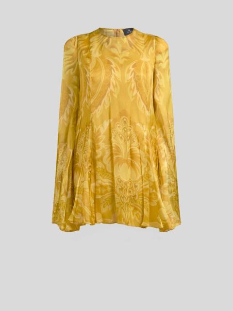 SILK MINI DRESS WITH FLOWER AND BEE MOTIF