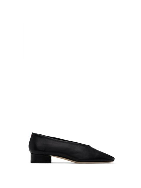 Black Delia Leather Ballerina Flats