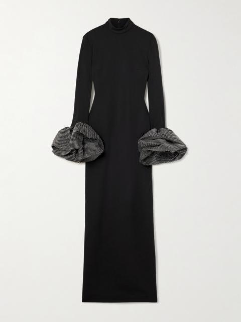 Viviana Ruffled Crystal-embellished Crepe Mock-neck Gown