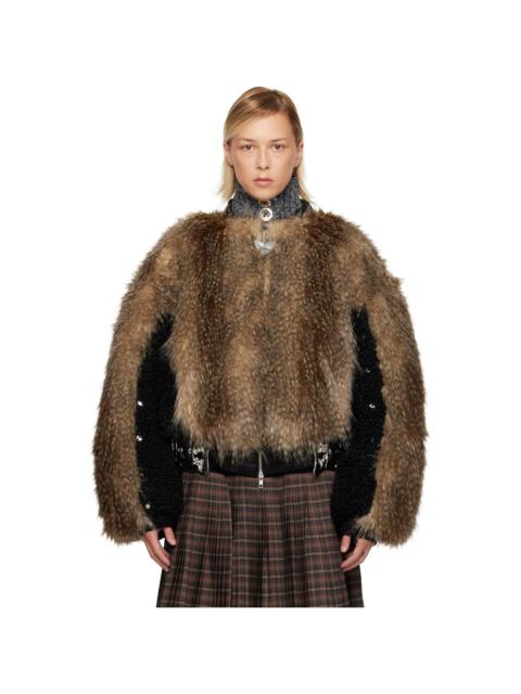 Black & Beige French Kiss Faux-Fur Bomber Jacket