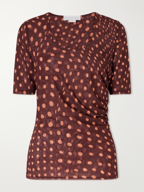 Gathered Polka-dot Mesh T-shirt