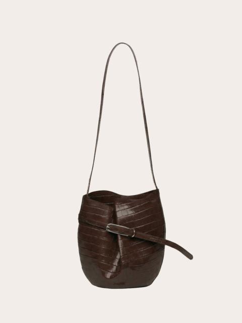 BELTED BUCKET BAG WALNUT CROC