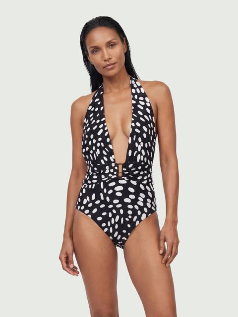 Polka Dot Print Plunge Swimsuit