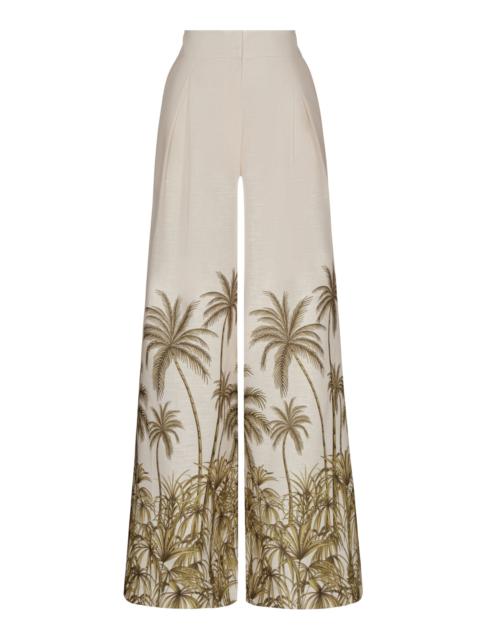 Desperte Printed Linen Wide-Leg Pants olive