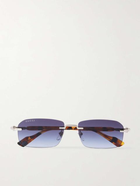 Rimless Rectangular-Frame Silver-Tone and Tortoiseshell Acetate Sunglasses