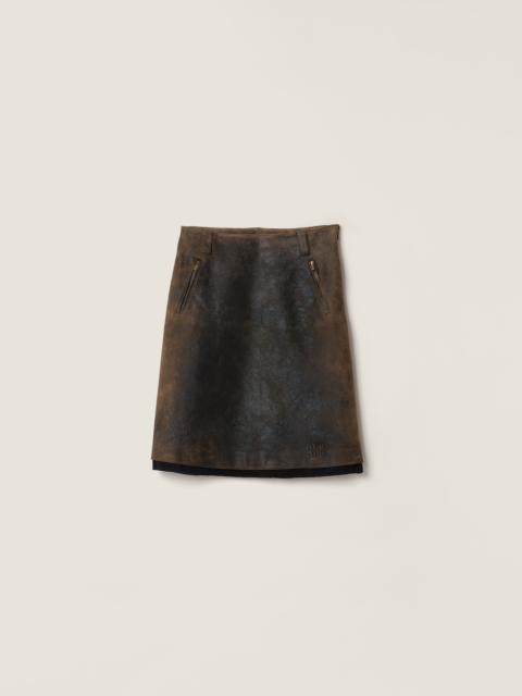 Waxed suede leather skirt