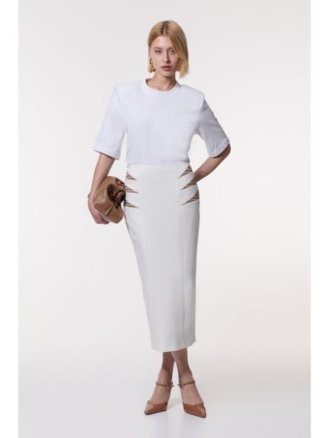 Compact Stretch Jacquard Insert Midi Pencil Skirt