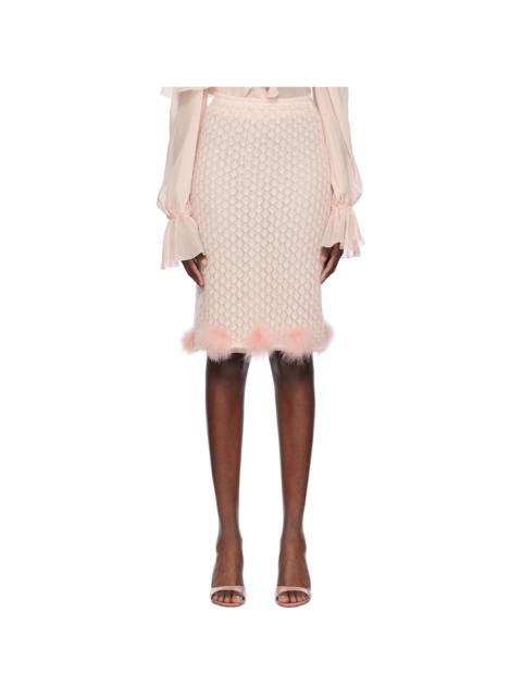 Pink Feather Appliqué Midi Skirt