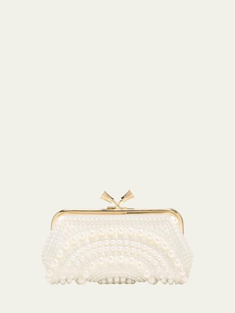 Maud Pearly Embellished Satin Clutch Bag