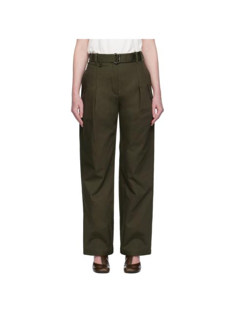 Green Gabardine Belted Trousers