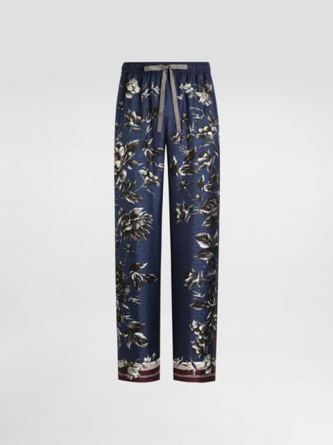 Peony-print vanity twill trousers