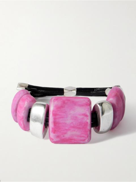 Paradise Silver-tone, Resin And Leather Bracelet
