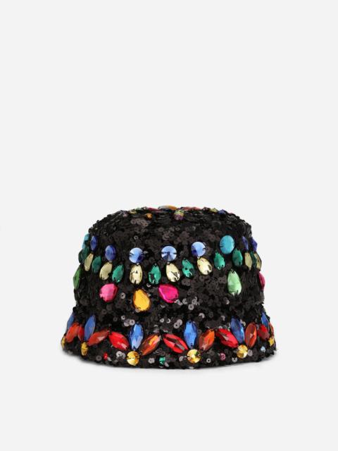 Sequined bucket hat with crystals