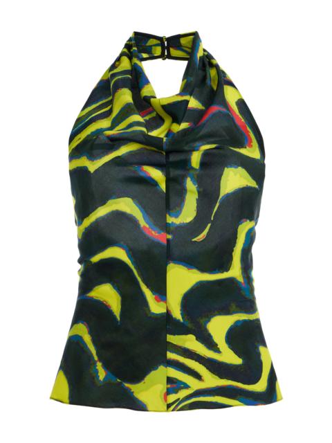 Printed Jersey Cowl-Neck Halter Top green