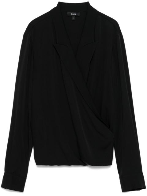 peak-lapel wrap blouse