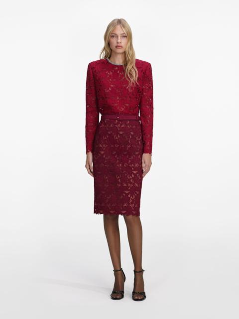Burgundy Guipure Lace Midi Skirt