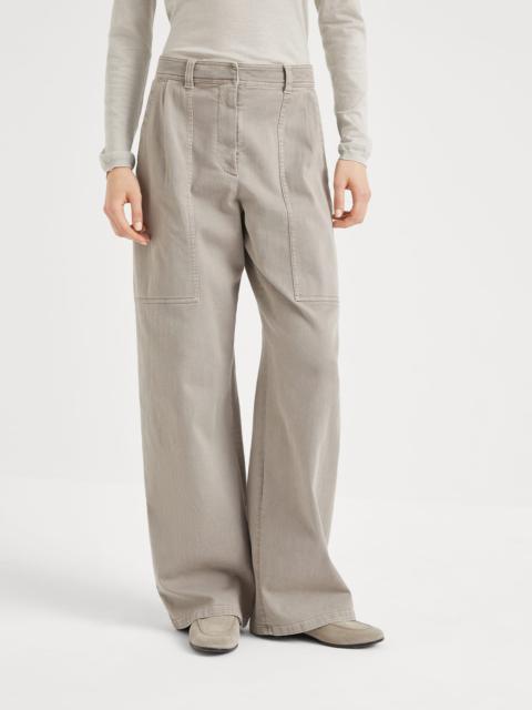 Stretch dyed denim loose utility trousers with monili