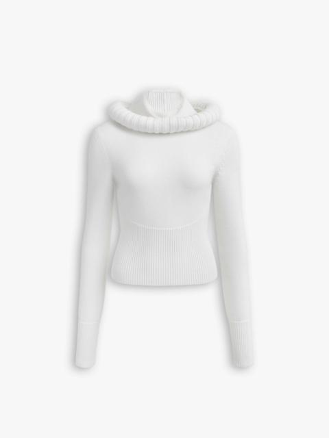 SCULPTURAL HOOD RIBBED KNIT JUMPER