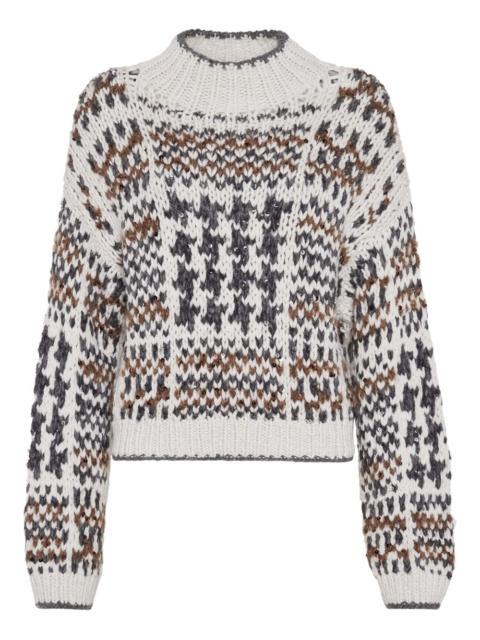 sequin-embellished patterned sweater