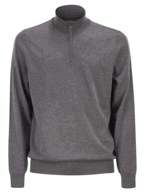 Boss Men Virgin Wool Jumper With Zip Collar