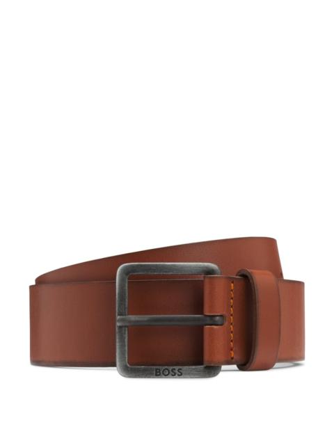 LEATHER BELT WITH LOGO BUCKLE