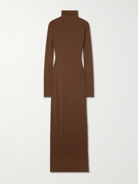 Ribbed Stretch-cotton And Modal-blend Turtleneck Maxi Dress