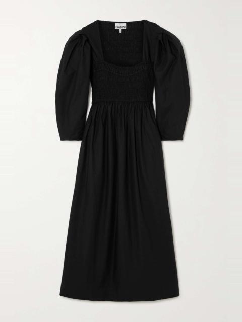 Shirred organic cotton-poplin midi dress