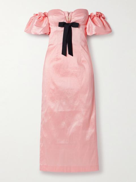Stella Off-the-shoulder Bow-detailed Taffeta Midi Dress