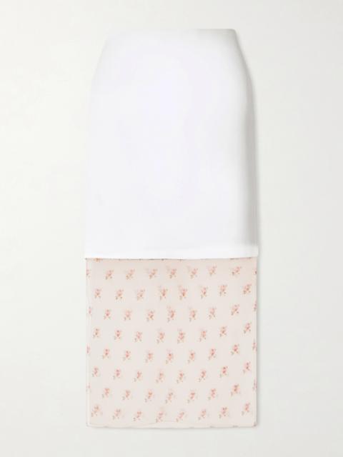 Sybil Layered Frayed Satin-crepe And Floral-print Organza Midi Skirt