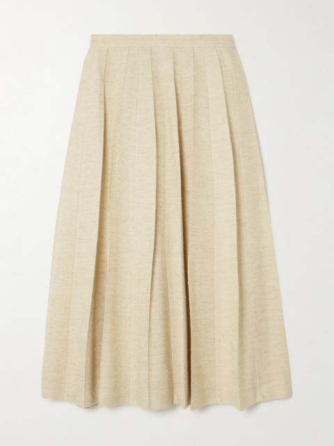 Pleated Woven Midi Skirt