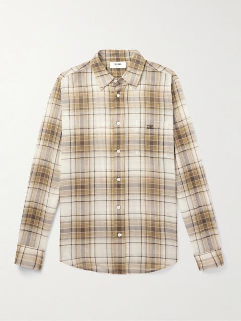 Logo-Embroidered Checked Cotton Shirt Beige