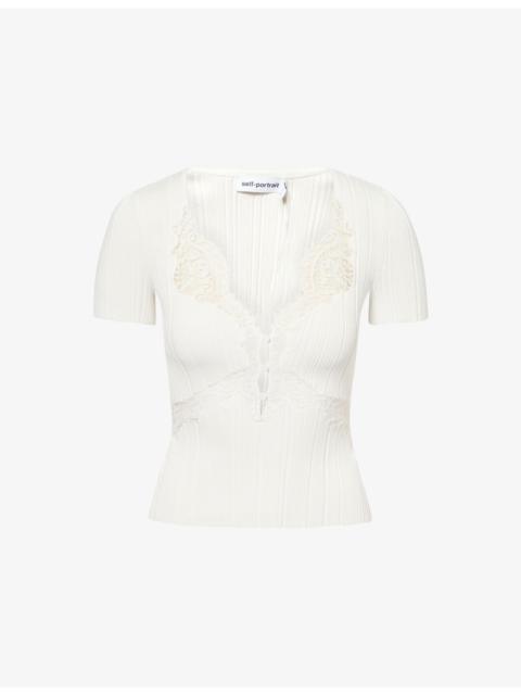 Lace-Trim Short-Sleeve Knitted Top