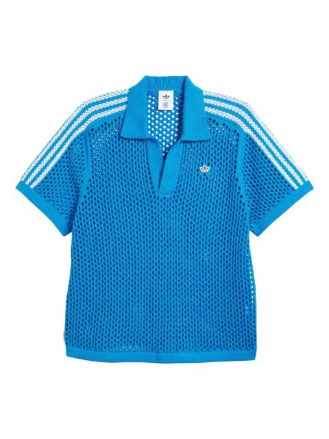 adidas x CLOT FW24 Crochet Polo Shirt Asia Sizing 'Bright Blue' JE9592