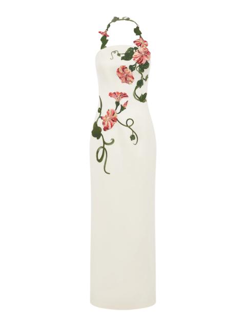 Ava Embroidered Crepe Maxi Dress white