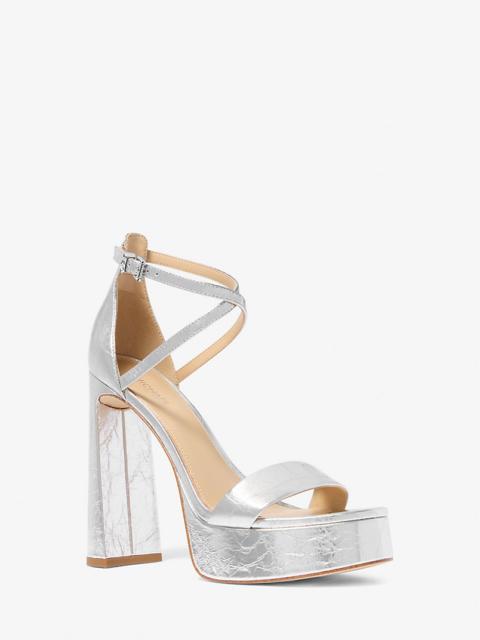 Cami Crackled Metallic Leather Platform Sandal