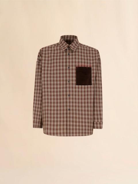 BROWN WOOL SHIRT WITH MARNI MENDING LOGO