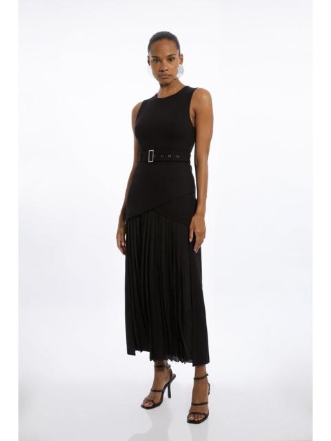 Ponte And Georgette Jersey Pleated Maxi Dress