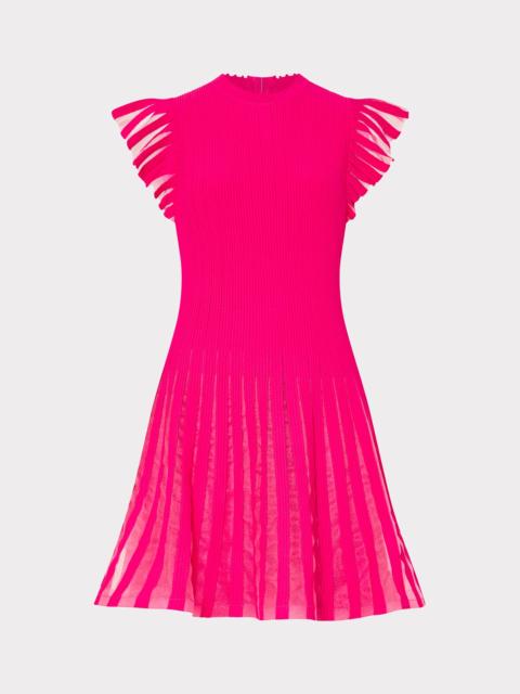 Sheer Flutter Sleeve Knit Dress