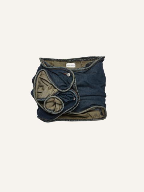 Floral appliqué denim mini skirt in dark vintage blue